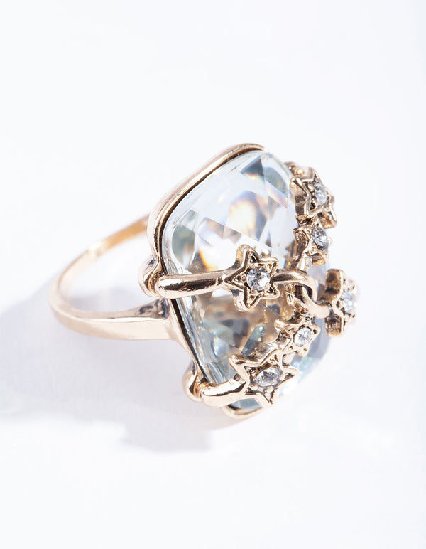 Gold Crystal Star Ring