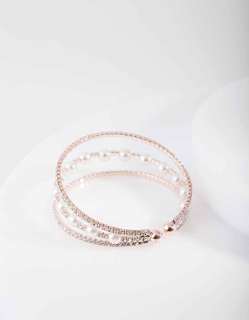 Rose Gold Pearl Diamante Cup Chain Cuff