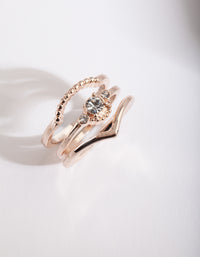 Rose Gold Diamante 3 Band Ring Stack - link has visual effect only