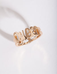 Gold "Queen" Script Ring - link has visual effect only