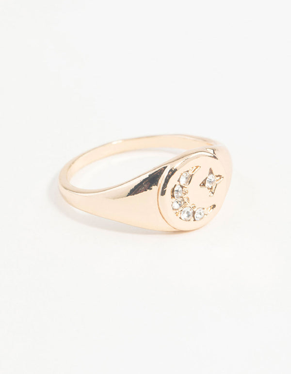 Gold Celestial Diamante Moon Ring