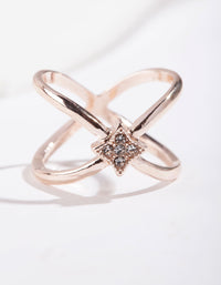 Rose Gold Diamante Crossover Ring - link has visual effect only