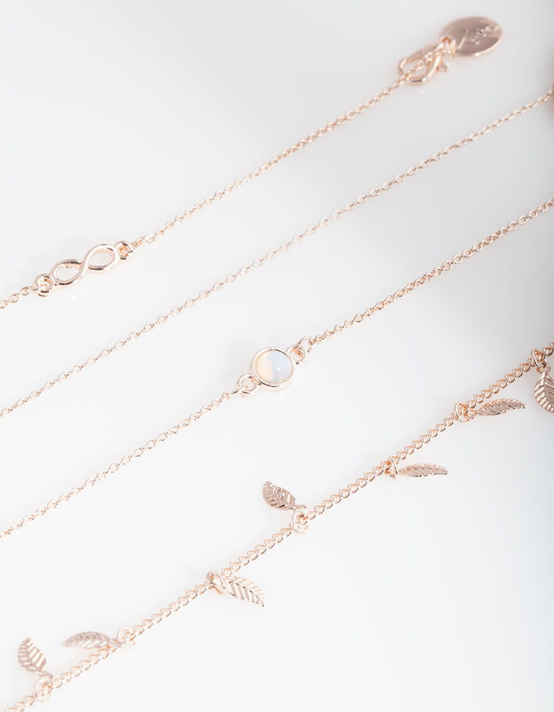 Rose Gold Leaf Infinity Bracelet Anklet 4-Pack