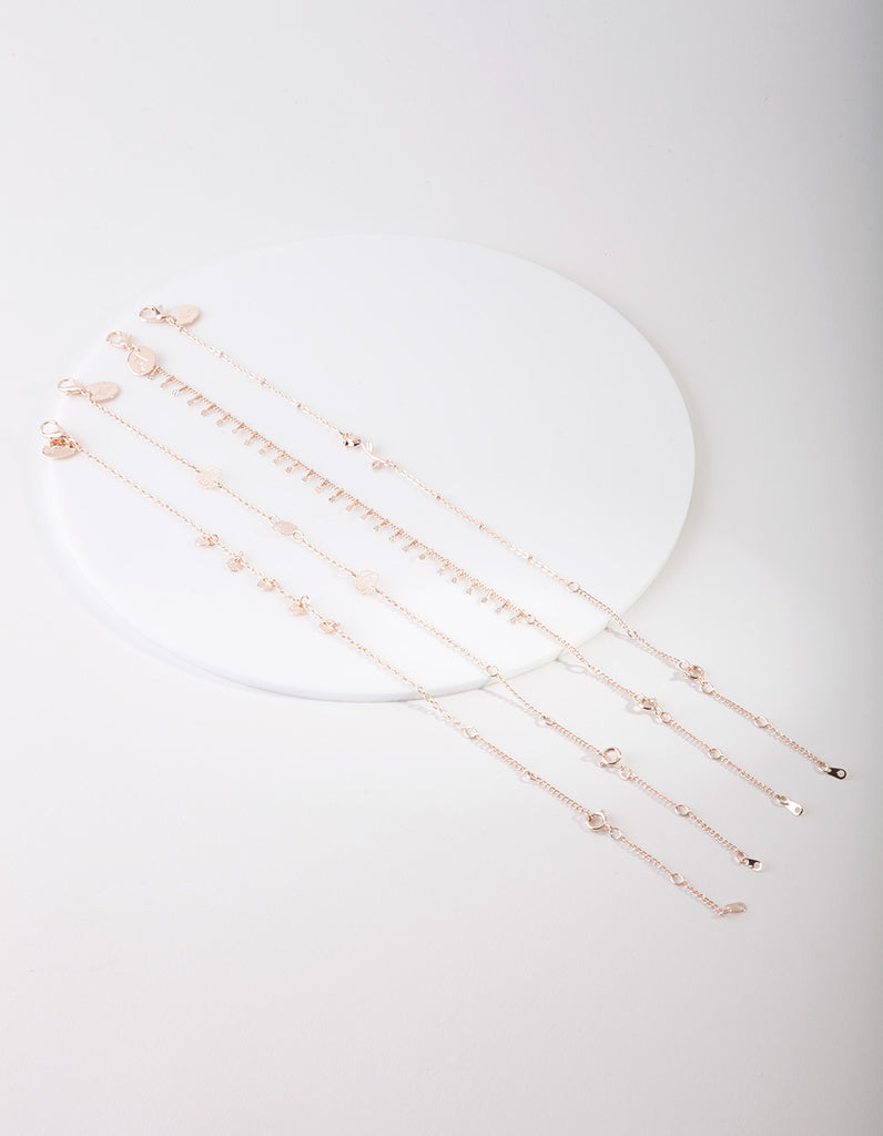 Rose Gold Floral Anklet Bracelet 4-Pack