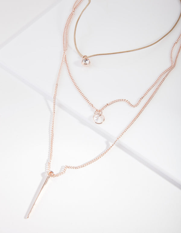 Rose Gold Diamante & Stick Layer Choker