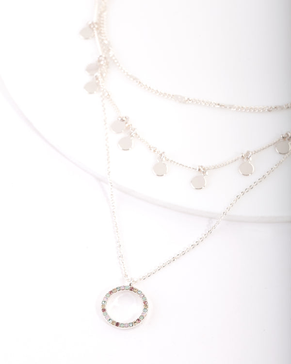 Silver Disc & Circle Charm Choker