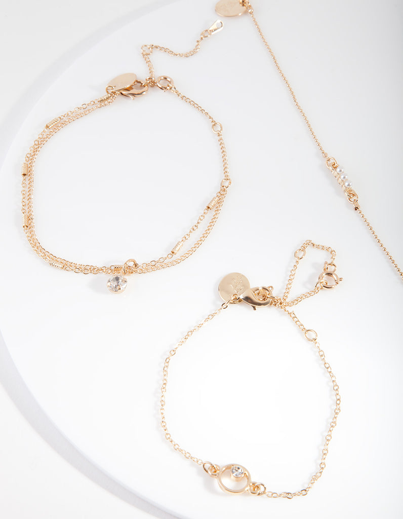 Gold Pearl Friendship Anklet Bracelet Pack