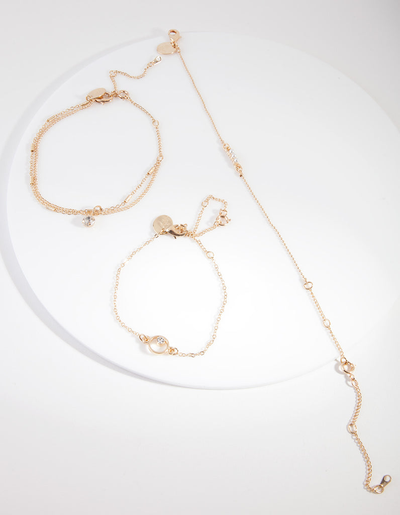 Gold Pearl Friendship Anklet Bracelet Pack