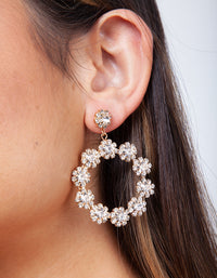 Gold Diamante Flower Circular Drop Earrings - link has visual effect only