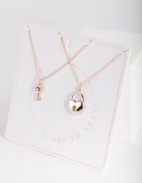 Rose Gold Lock Key Necklace Duo - link has visual effect only