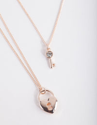 Rose Gold Lock Key Necklace Duo - link has visual effect only