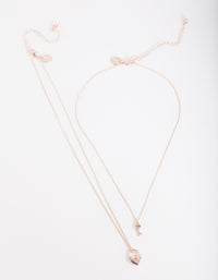 Rose Gold Lock Key Necklace Duo - link has visual effect only