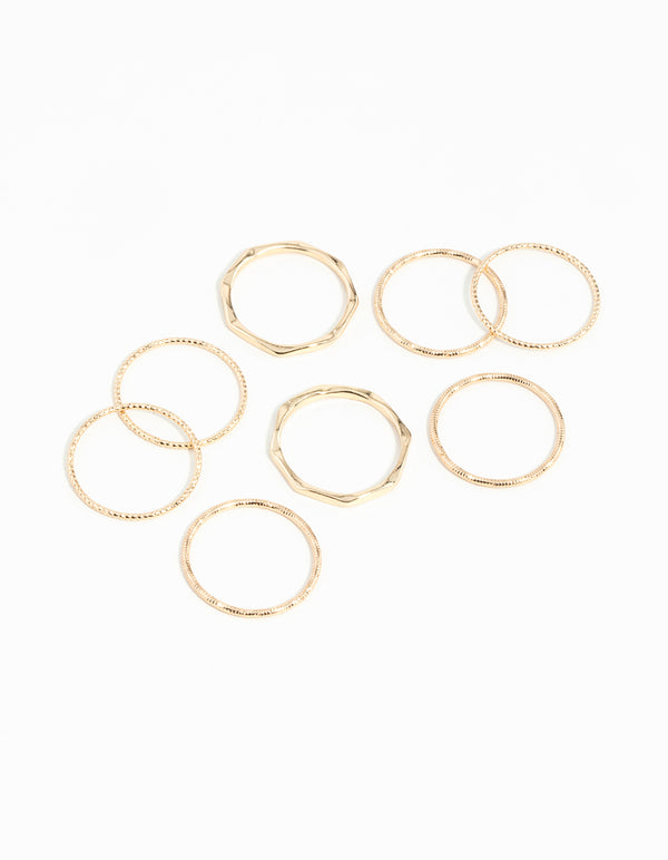 Gold Diamond Cut Ring Stack 8-Pack