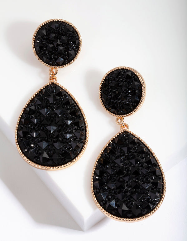 Black Embellished Teardrop Earrings