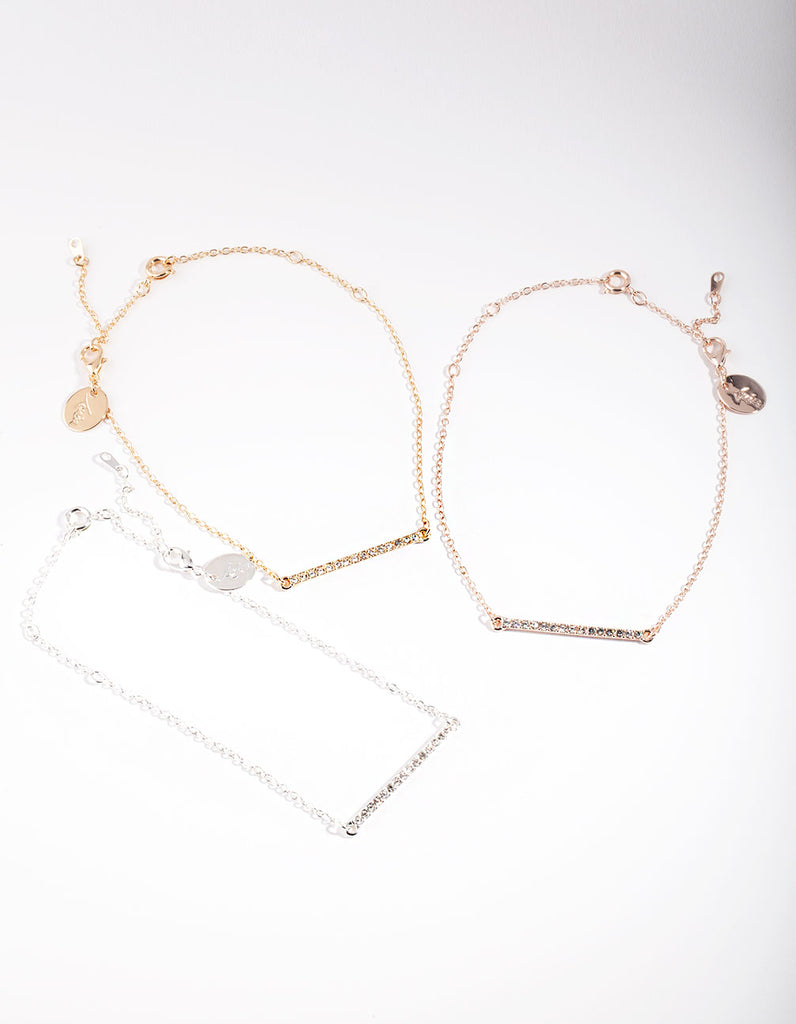 Mixed Metal Diamante Bar Bracelet Pack