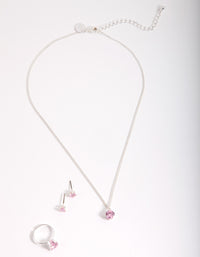 Kids Pink Cubic Zirconia Silver Jewellery Set - link has visual effect only