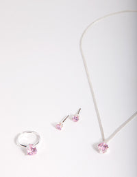 Kids Pink Cubic Zirconia Silver Jewellery Set - link has visual effect only