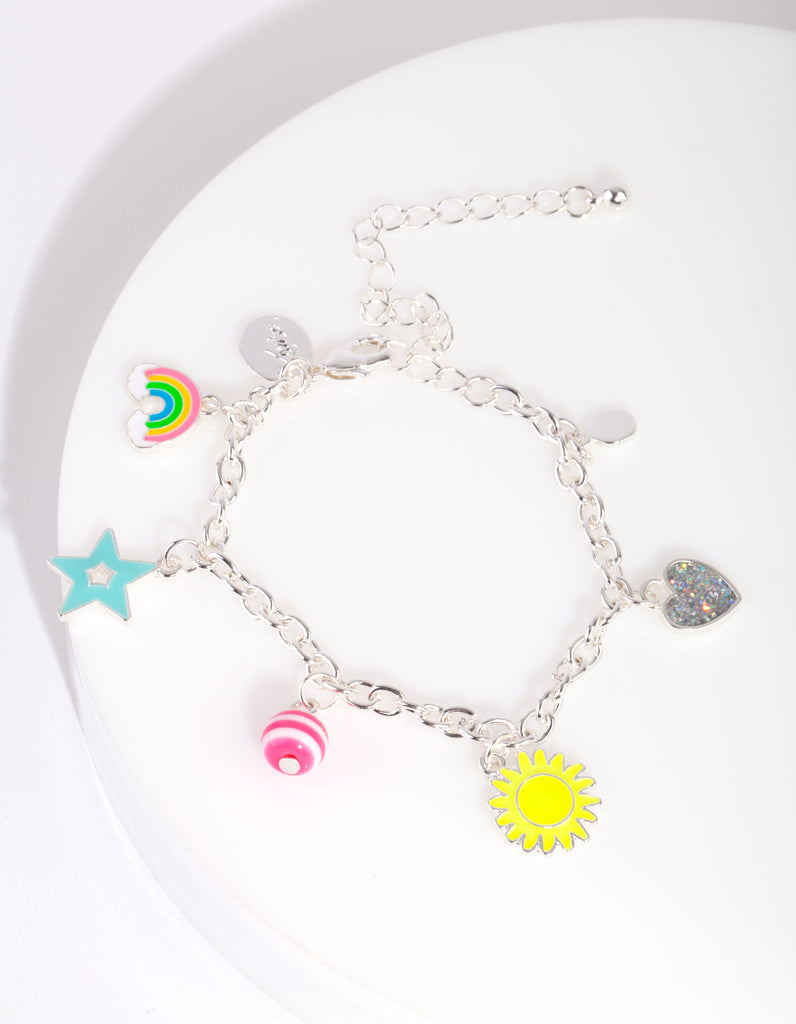 Kids Silver Rainbow Charm Bracelet