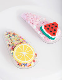 Kids Plastic Glitter Fruit Hair Clips Pack - link has visual effect only