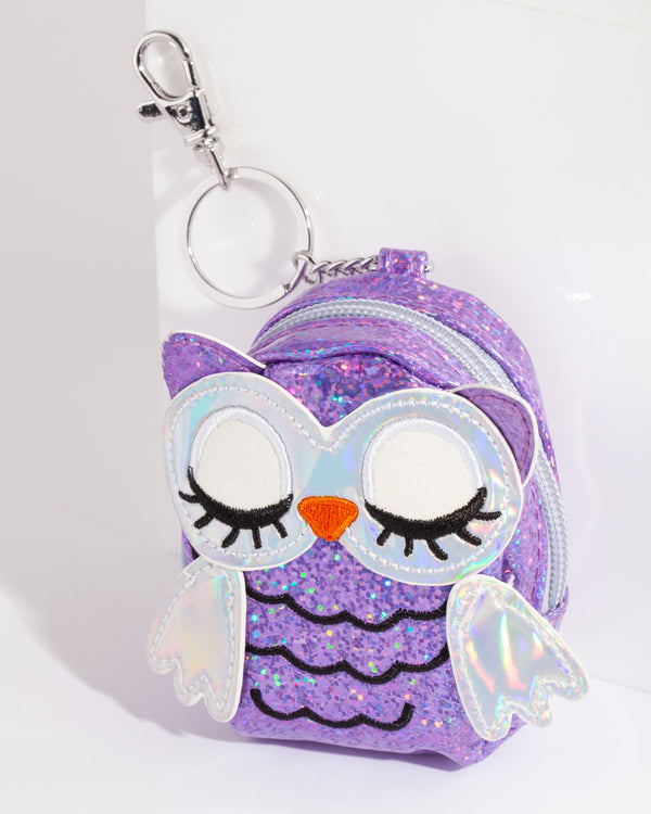 Kids Purple Iridescent Owl Purse Keyring