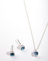 Silver Diamond Simulant Aqua Necklace & Earring Set - link has visual effect only