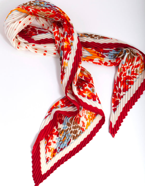 Red Pleated Fabric Bandana Hair Scarf