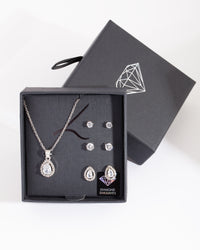 Diamond Simulant Pear Drop Earrings Necklace Set - link has visual effect only