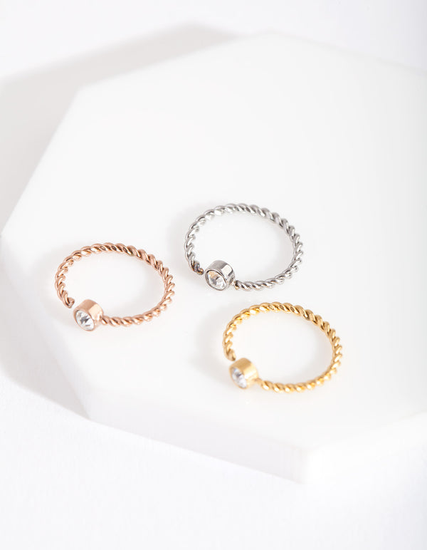 Mixed Metal Diamante Twist Nose Ring Pack