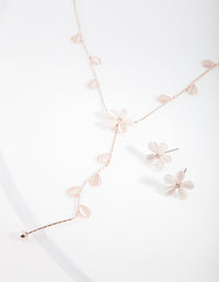 Rose Gold Floral Earrings Necklace Set - link has visual effect only