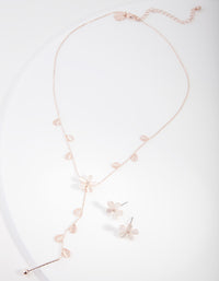 Rose Gold Floral Earrings Necklace Set - link has visual effect only