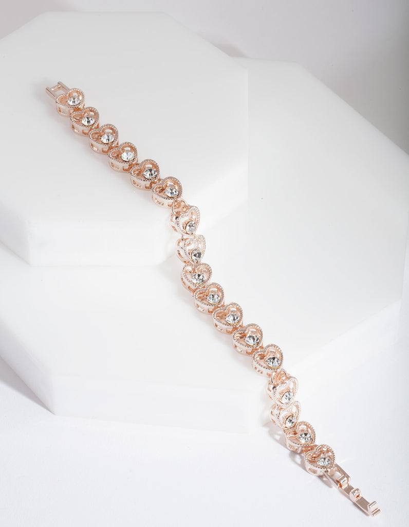 Rose Gold Heart Link Diamante Bracelet