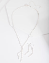 Silver Cubic Zirconia Cupchain Y Necklace & Earrings - link has visual effect only