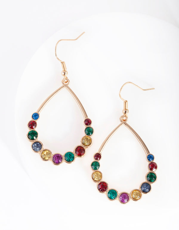 Gold Teardrop Multi Diamante Earrings