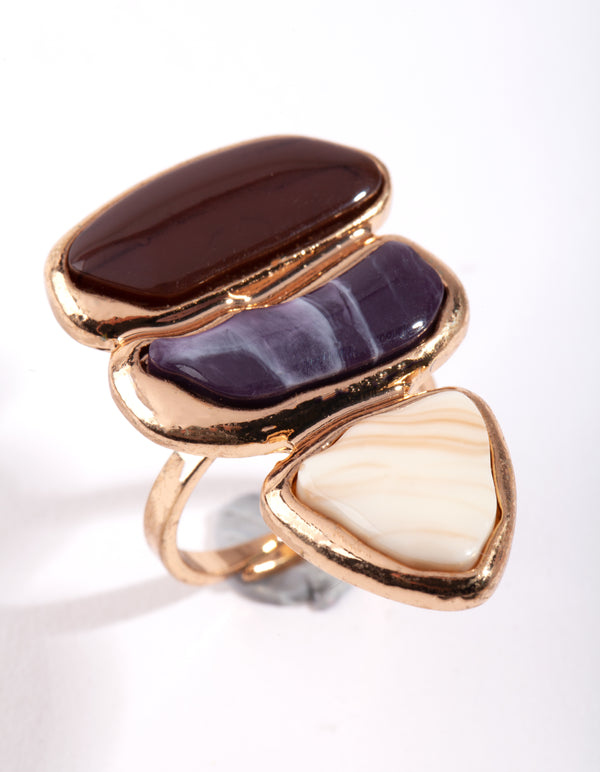 Gold 3 Tier Bubble Stone Ring