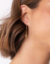 Gold Plated Sterling Silver Cross Thread Through Earrings - link has visual effect only