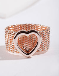 Rose Gold Thick Chain Heart Ring - link has visual effect only