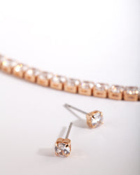 Gold Cubic Zirconia Diamante Necklace Earrings Set - link has visual effect only