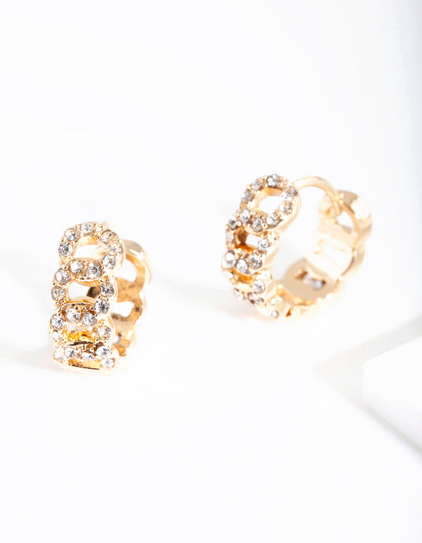 Gold Pave Looped Mini Hoop Earrings