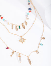 Gold Multi Layered Stone Charm Necklace - link has visual effect only