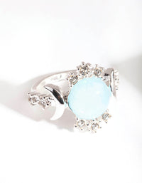 Silver Vanilla Synthetic Opal Moon Diamante Ring - link has visual effect only