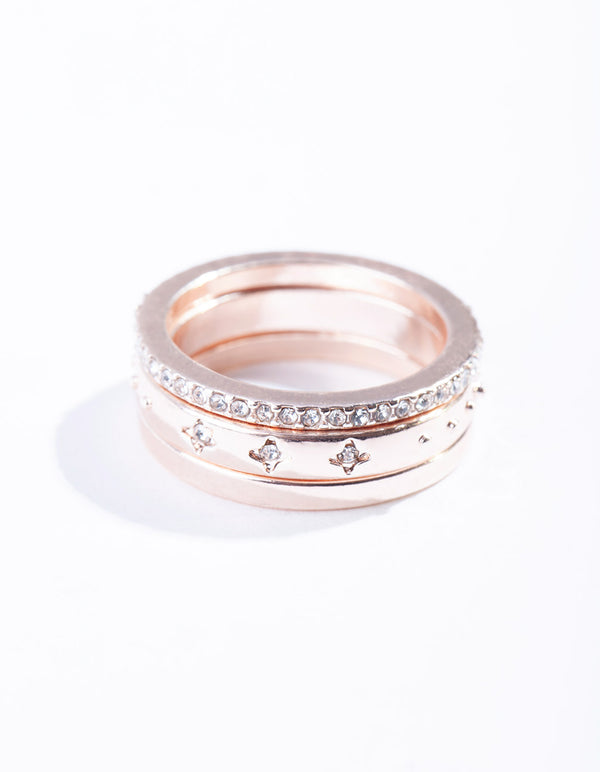 Rose Gold Diamante Star Ring Stack Pack