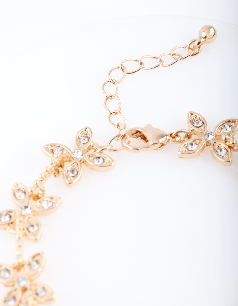 Gold Diamante Flower Bracelet