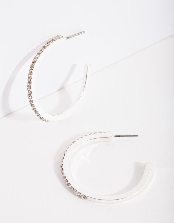 Silver Thin Diamante Hoop Earrings