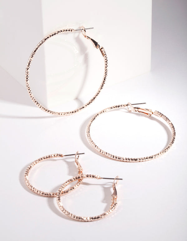 Rose Gold Triple Cut Hoop Earring Pack