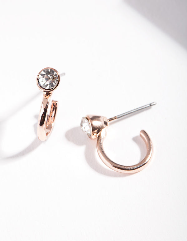 Rose Gold Half Hoop Single Diamante Earrings