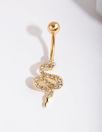 Gold Surgical Steel Diamante Snake Belly Ring - link has visual effect only