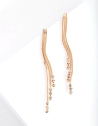 Gold 3 Diamante Chain Drop Earrings - link has visual effect only