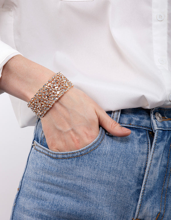 Gold Embellished Stone Stretch Bracelet