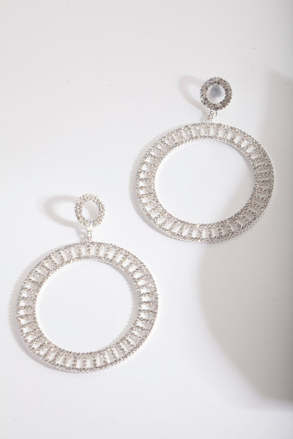 Silver Diamante Cutout Disc Earrings