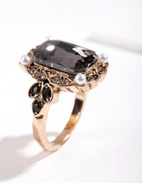 Gold Diamante Black Stone Ring - link has visual effect only